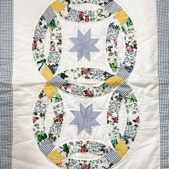 2 Standard Pillow Shams Double Wedding Ring  Patchwork Hand Stitched Country Far - Picture 4 of 11